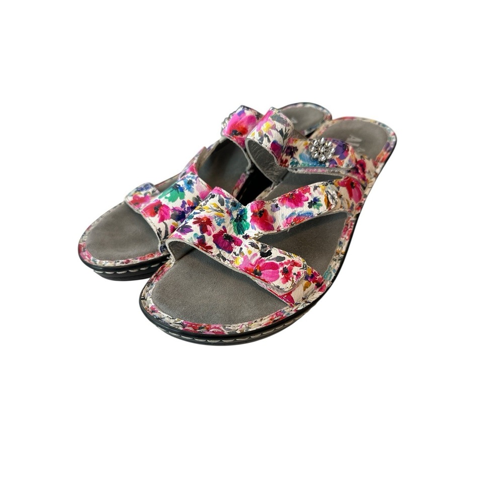 Alegria Floral Pink Multi Wedge Slide Sandals - Picture 8 of 9